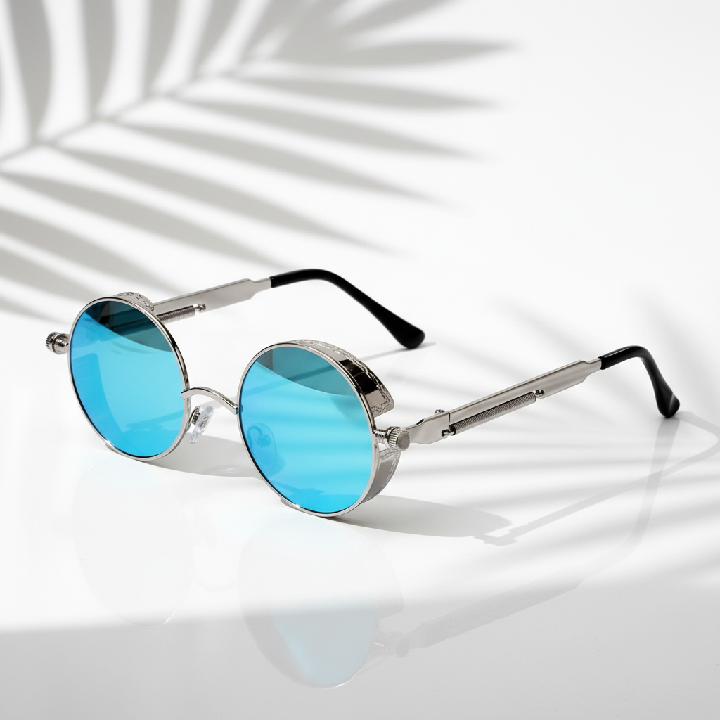 ROUND STEAMPUNK SIDE SHIELD SUNGLASSES