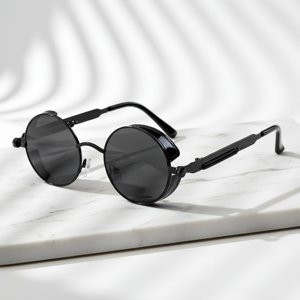 ROUND STEAMPUNK SIDE SHIELD SUNGLASSES