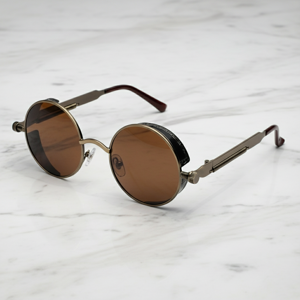 ROUND STEAMPUNK SIDE SHIELD SUNGLASSES