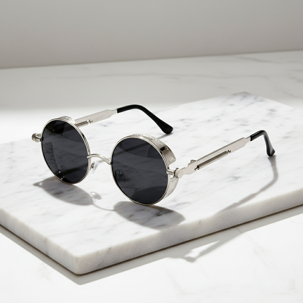 ROUND STEAMPUNK SIDE SHIELD SUNGLASSES