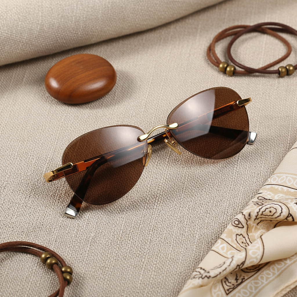 Rimless Aviator-Style Sunglasses with Tortoise Arms