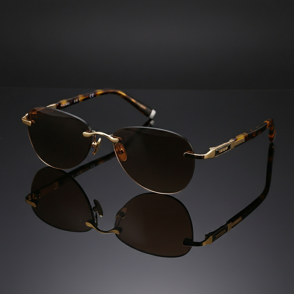 Rimless Aviator-Style Sunglasses with Tortoise Arms