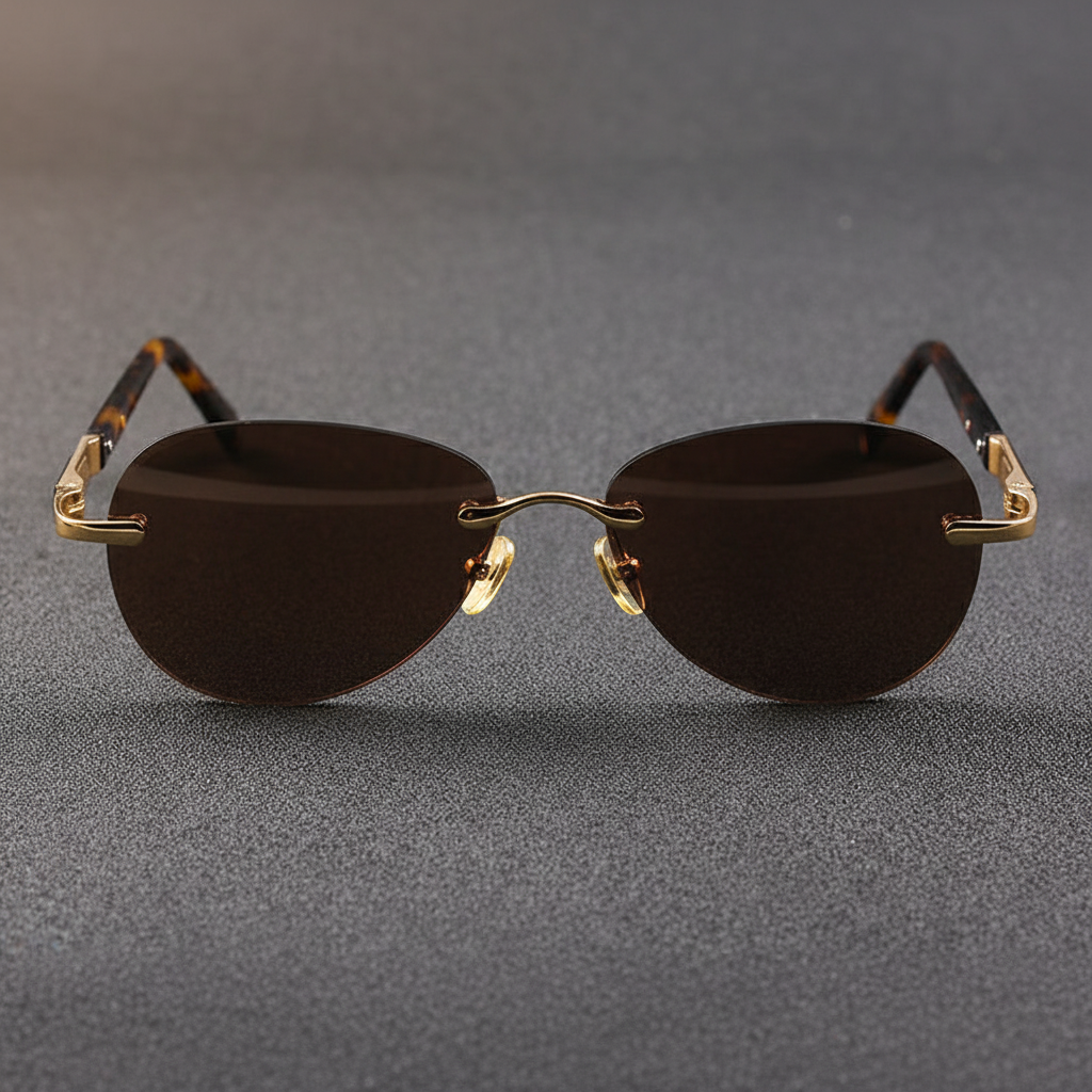 Rimless Aviator-Style Sunglasses with Tortoise Arms