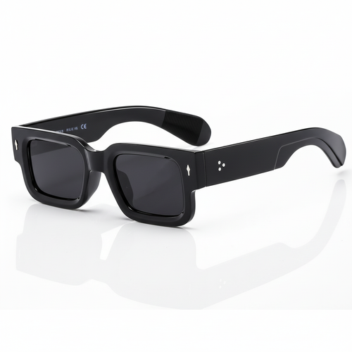 Chunky Rectangular Frame Sunglasses (Black)