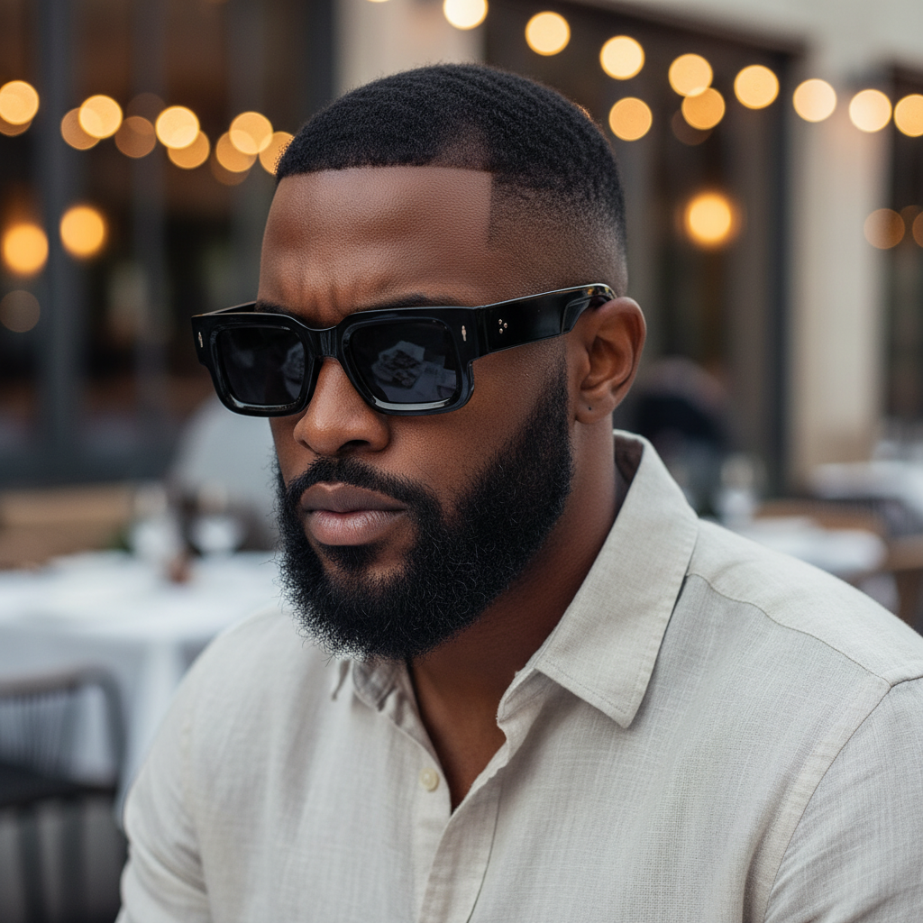 Chunky Rectangular Frame Sunglasses (Black)