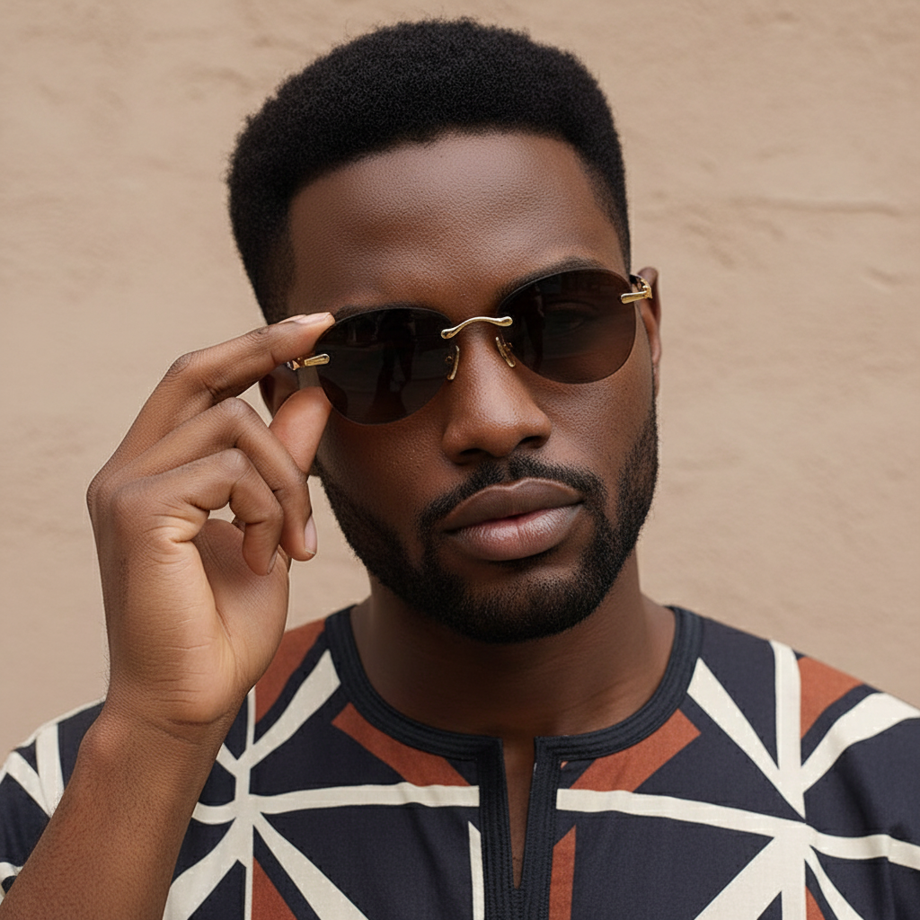 Rimless Aviator-Style Sunglasses with Tortoise Arms
